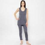 Women Grey Striped Thermal Set