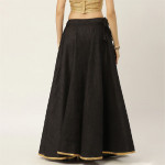 Women Black Solid Full Flare Double Ghera Lehenga Skirt