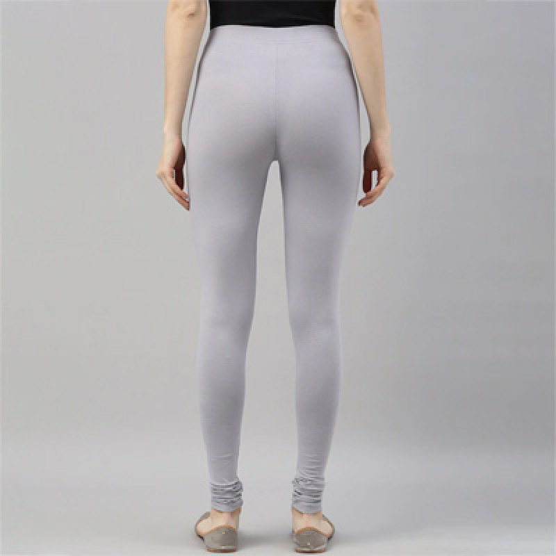 Women Grey Solid Churidar-Length Leggings