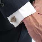 Antique Gold-Toned Knight Lion Textured Cufflinks