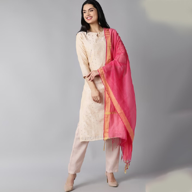 Women Cream-Coloured Ethnic Motifs Kurti with Salwar & Dupatta