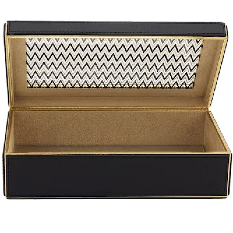 Black & Gold-Toned Faux Leather Metal Lid Box