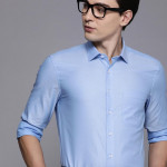 Men Blue Micro Ditsy Printed Slim Fit Pure Cotton Formal Shirt