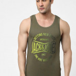 Men Green Printed Cotton Innerwear Gym Vests