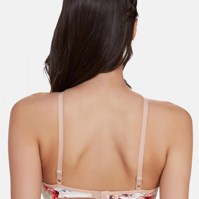 Peach-Coloured Printed Non-Wired Lightly Padded Sustainable Bralette Bra