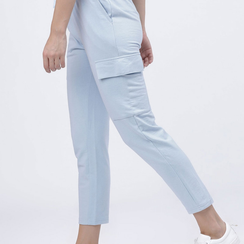 Women Blue Solid Slim-Fit Casual Track Pants